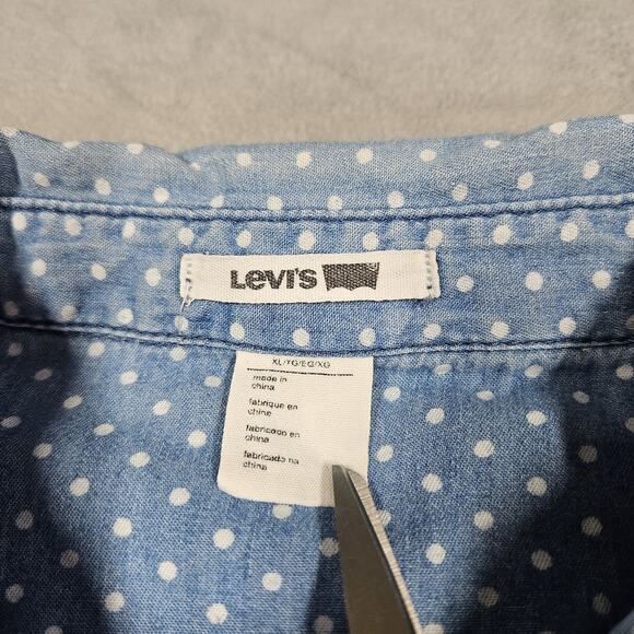 Levi’s Pearl Snap Shirt Womens XL Polka Dot Chambray Western Country Prairie - Picture 5 of 10